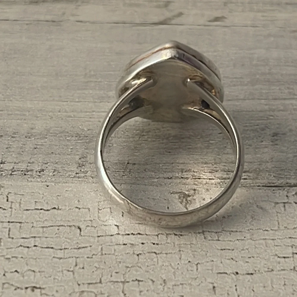 Silver Pink and White Floral Ceramic Ring.
